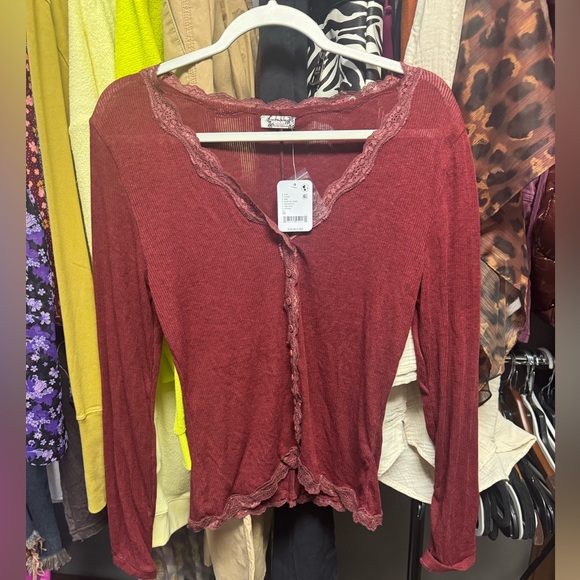 FREE PEOPLE Intimately Big Love Rib Cardi - Ruby Heather Retail $58 NWT - Picture 4 of 6
